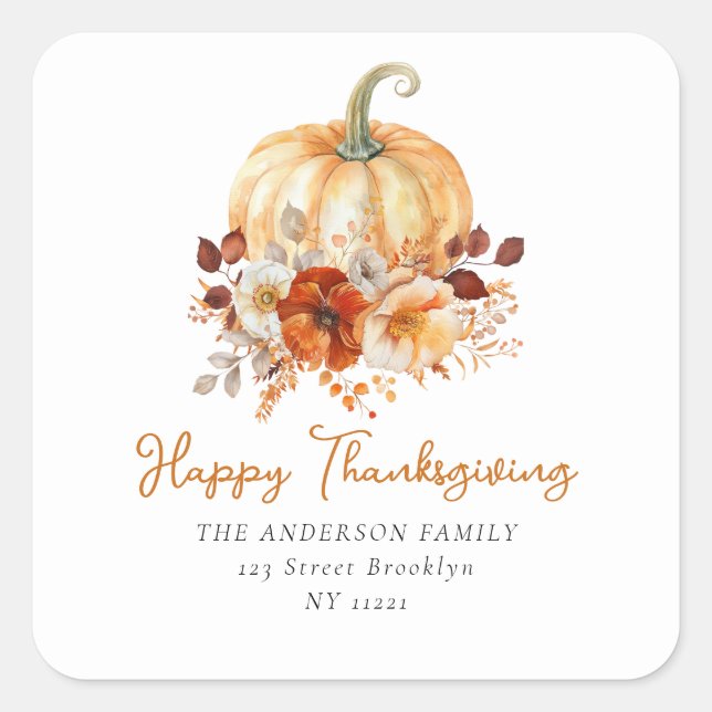 Floral Happy Thanksgiving  Square Sticker (Front)