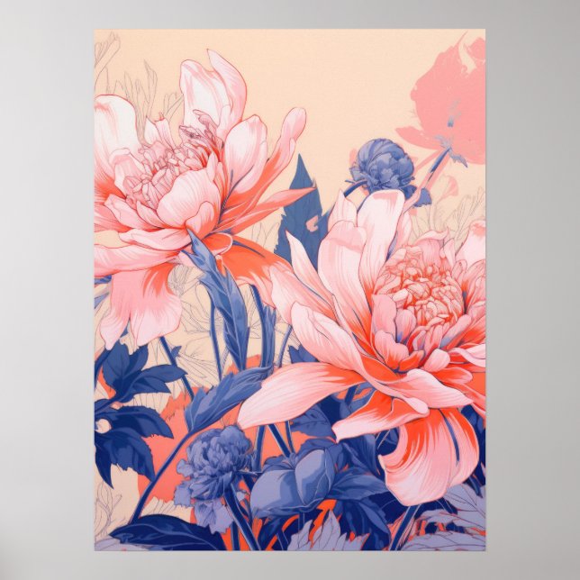 Floral Harmony: A Symphony of Pink and Blue Poster (Front)