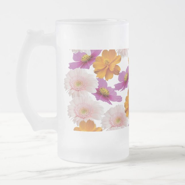 Floral Harmony Frosted Glass Beer Mug (Left)