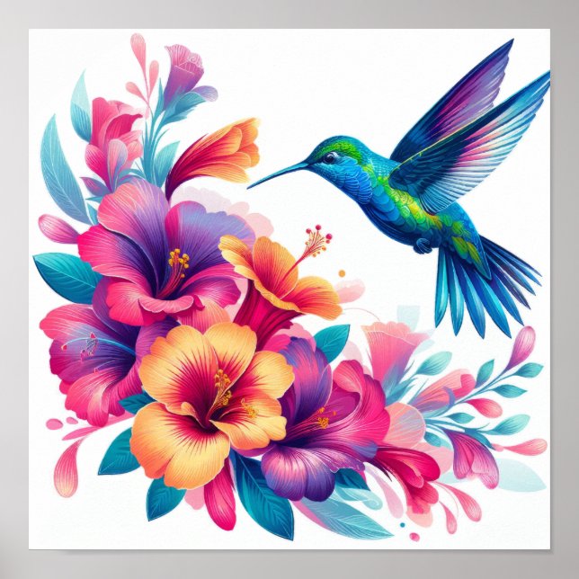 Floral Harmony: Hummingbird Elegance Poster (Front)