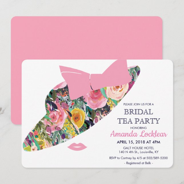 Floral Hat Bridal Shower Tea Party Invitation (Front/Back)