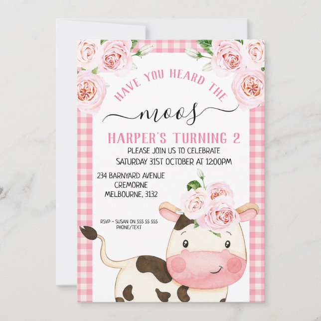 Floral Have You Heard The Moos Birthday  Invitation (Front)