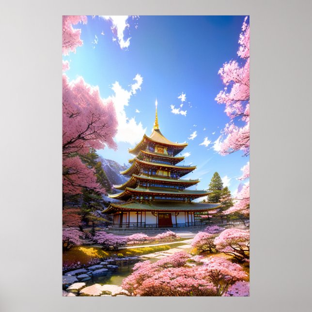 Floral Haven, Japanese Temple Poster (Front)