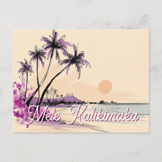 Floral Hawaii Drawing Mele Kalikimaka Holiday Postcard