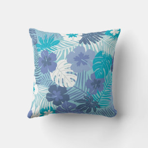 Floral Hawaiian Blue Tones Cushion