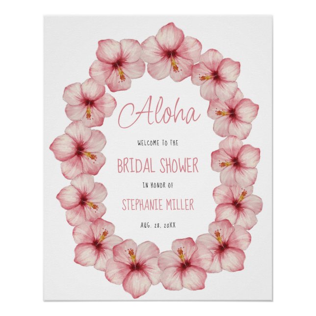 Floral Hawaiian Lei Bridal Shower Welcome Sign (Front)