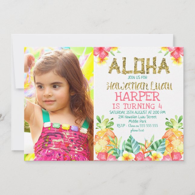 Floral Hawaiian Luau Birthday Invitation (Front)