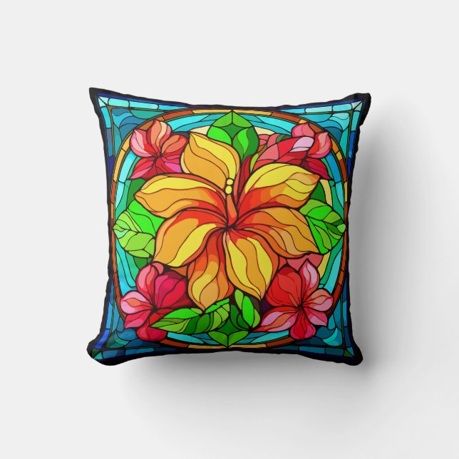 Floral Hawaiian Tropical Flower Design Cushion (Front)