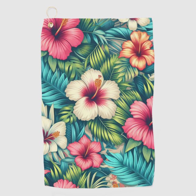 Floral Hawaiian/tropical Golf Towel (Front)