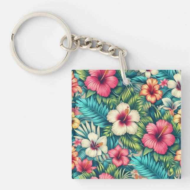 Floral Hawaiian/tropical Key Ring (Front)