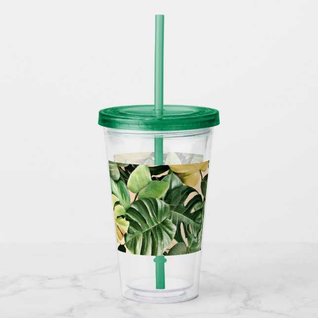 Floral/Hawaiian/Tropical leaf Acrylic Tumbler (Front)
