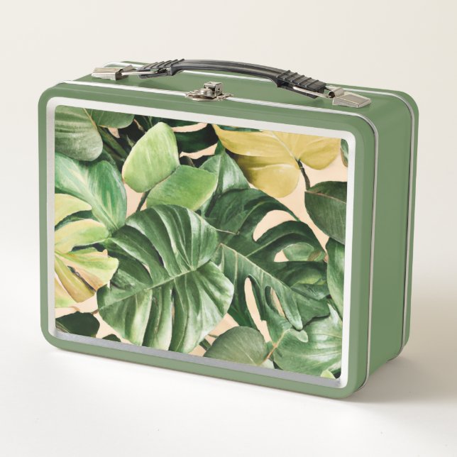 Floral/Hawaiian/Tropical leaf Metal Lunch Box (Front)