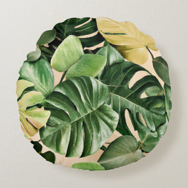 Floral/Hawaiian/Tropical leaf Round Cushion (Front)