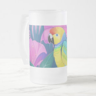Floral/Hawaiian/Tropical/parrot  Frosted Glass Beer Mug