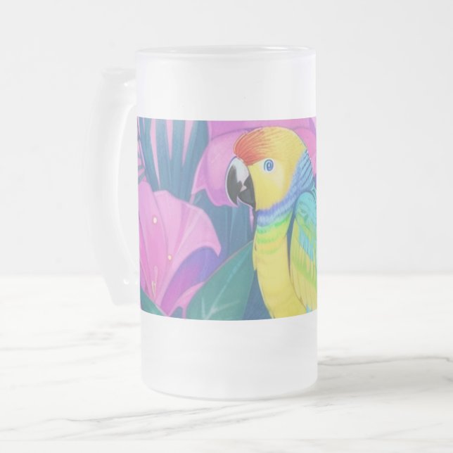 Floral/Hawaiian/Tropical/parrot  Frosted Glass Beer Mug (Front Left)