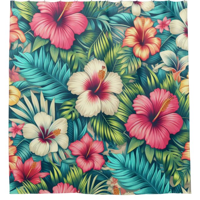 Floral Hawaiian/tropical Shower Curtain (Front)