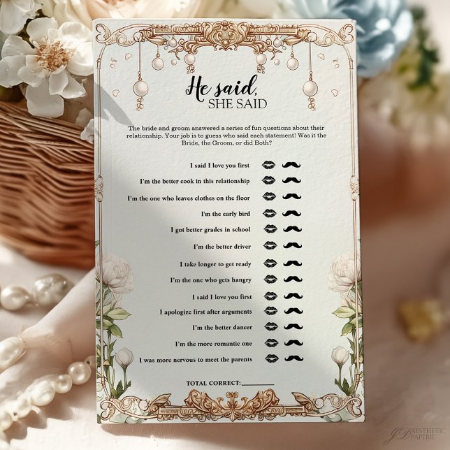 Floral He Said She Said Bridal Shower Game Card (Creator Uploaded)
