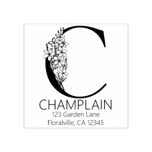 Floral Head Letter - C - Return Address Monogram Rubber Stamp
