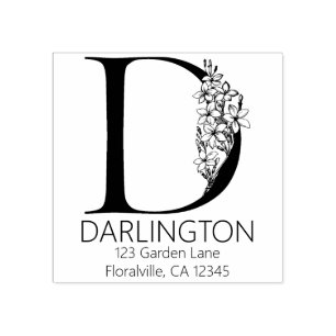 Floral Head Letter - D - Return Address Monogram Rubber Stamp