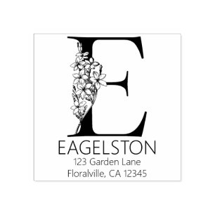 Floral Head Letter - E - Return Address Monogram Rubber Stamp