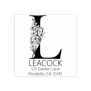 Floral Head Letter - L - Return Address Monogram Rubber Stamp