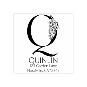 Floral Head Letter - Q - Return Address Monogram Rubber Stamp