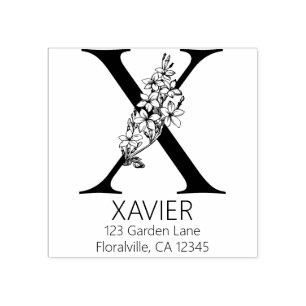 Floral Head Letter - X -  Return Address Monogram Rubber Stamp