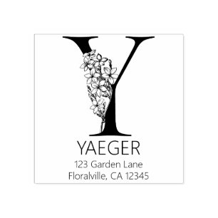 Floral Head Letter - Y - Return Address Monogram Rubber Stamp