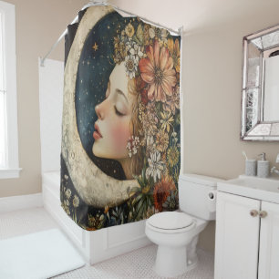 Floral Headdress & Crescent Moon 2 Shower Curtain