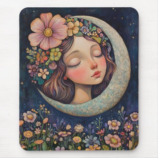 Floral Headdress & Crescent Moon Mouse Mat (Front)