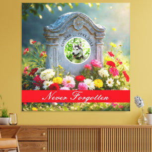 Floral Headstone Pet Tribute Photo Dog Memorial Canvas Print