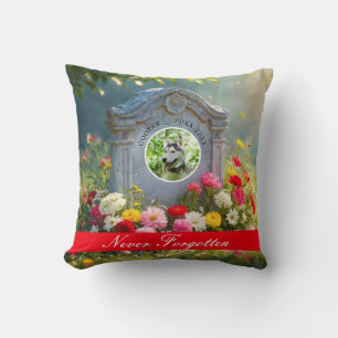 Floral Headstone Pet Tribute Photo Dog Memorial Cushion