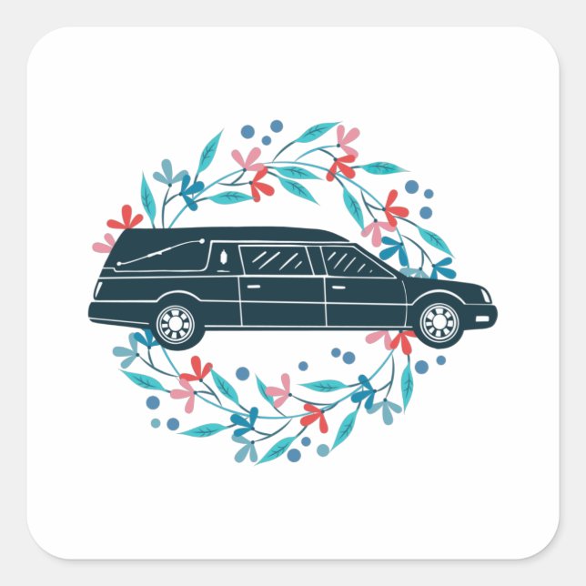 Floral Hearse Car Square Sticker (Front)