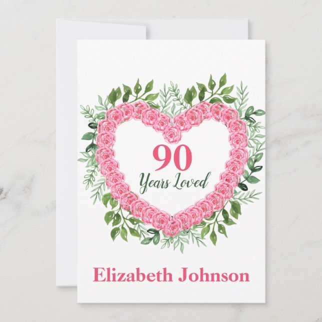 Floral Heart 90th Birthday Card for Women (Front)