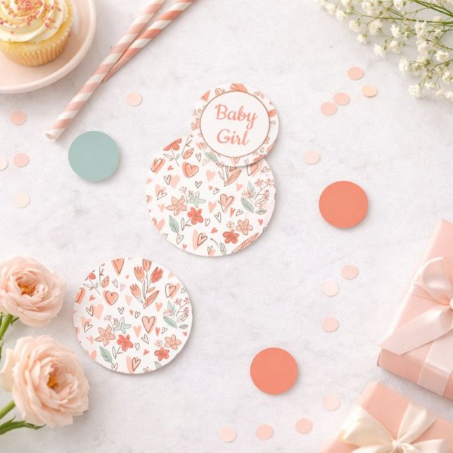 Floral Heart Baby Girl Table Confetti (Creator Uploaded)