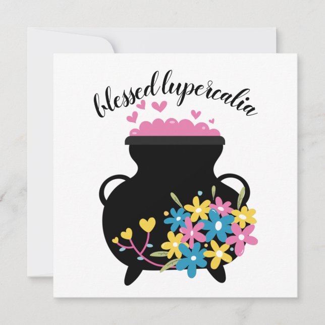 Floral Heart Bubble Witch Cauldron Lupercalia Vibe Holiday Card (Front)