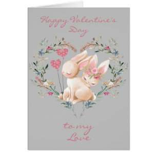 Floral Heart Bunnies in Love Valentine's Day