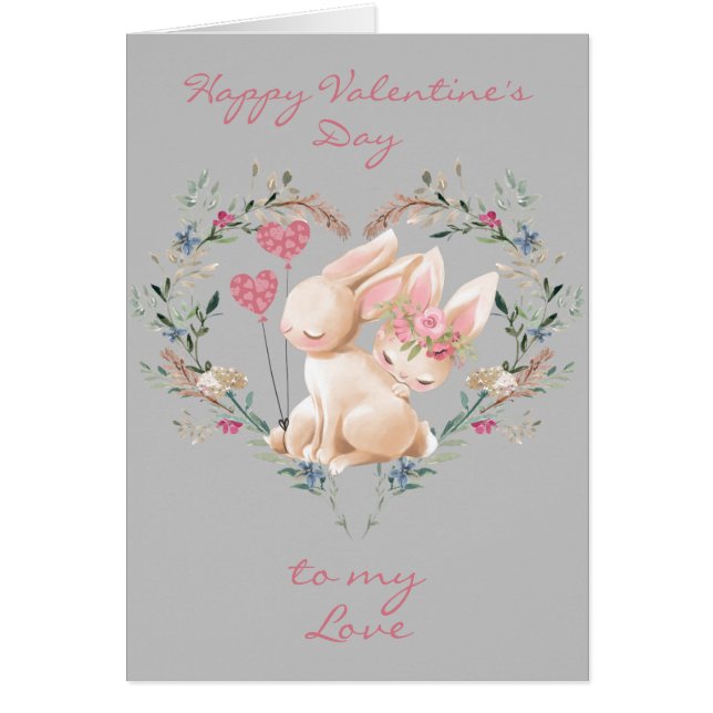 Floral Heart Bunnies in Love Valentine's Day (Front)
