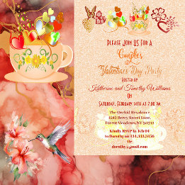 Floral Heart Butterfly Teacup Valentine Day Couple Invitation