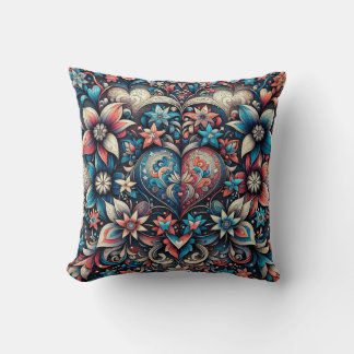 "Floral Heart Centred Throw Pillow