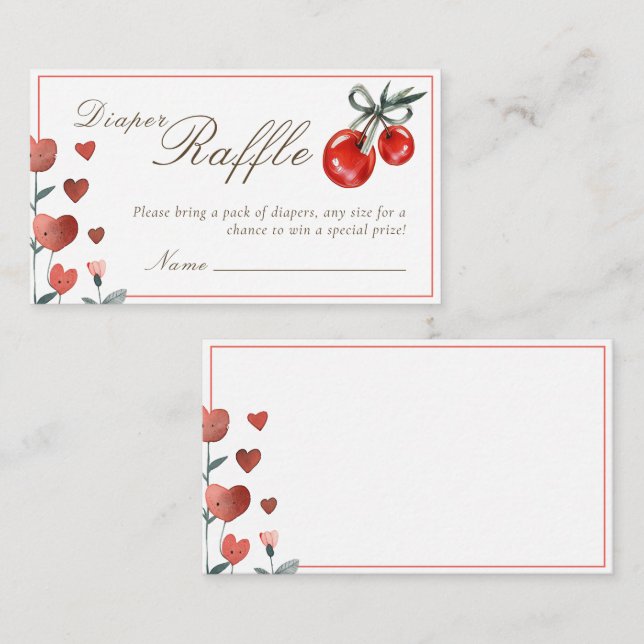 Floral Heart & Cherries Diaper Raffle Baby Shower Enclosure Card (Front/Back)