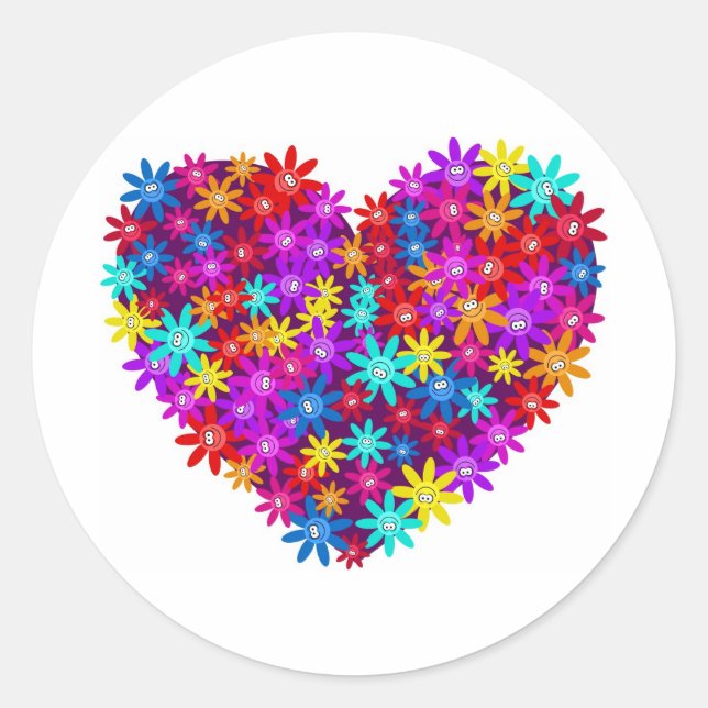 Floral Heart Classic Round Sticker (Front)