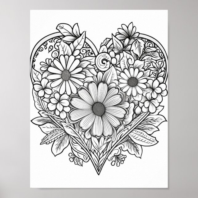 Floral Heart Colouring Poster (Front)