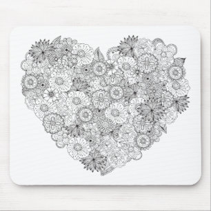 Floral Heart Doodle Mouse Mat