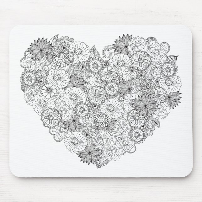 Floral Heart Doodle Mouse Mat (Front)