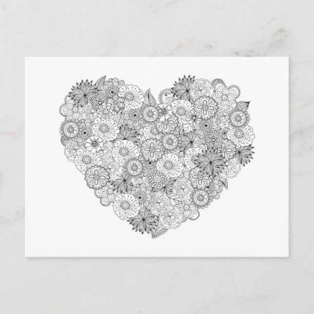 Floral Heart Doodle Postcard (Front)