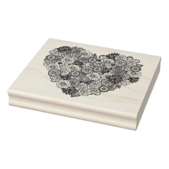 Floral Heart Doodle Rubber Stamp (Stamp)