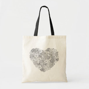 Floral Heart Doodle Tote Bag