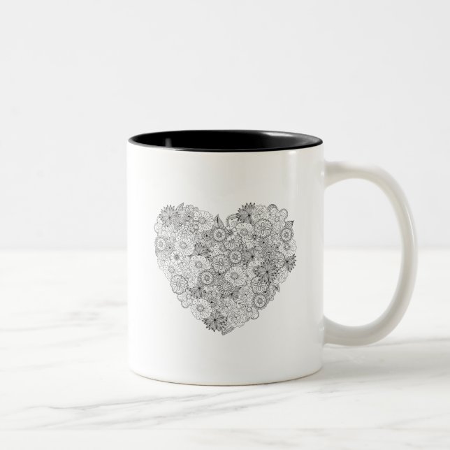 Floral Heart Doodle Two-Tone Coffee Mug (Right)