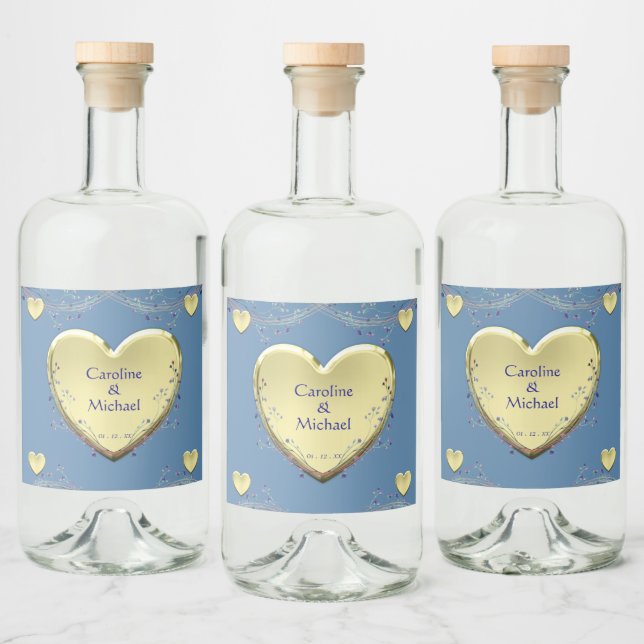 Floral Heart Elegant Wedding Party Liquor Bottle Label (Bottles)